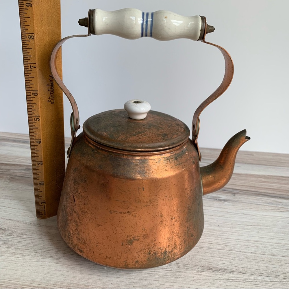 Vintage Copper Teapot with Porcelain Handle